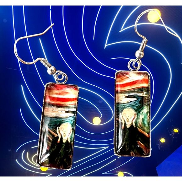 New The Scream Earrings Dangle Art to Wear Abstract Edward Munch Artist Handmade - Picture 2 of 12